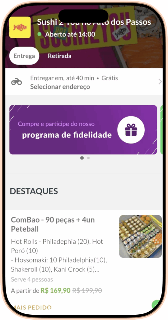 Tela do aplicativo do Sushi 2 You para Iphone.