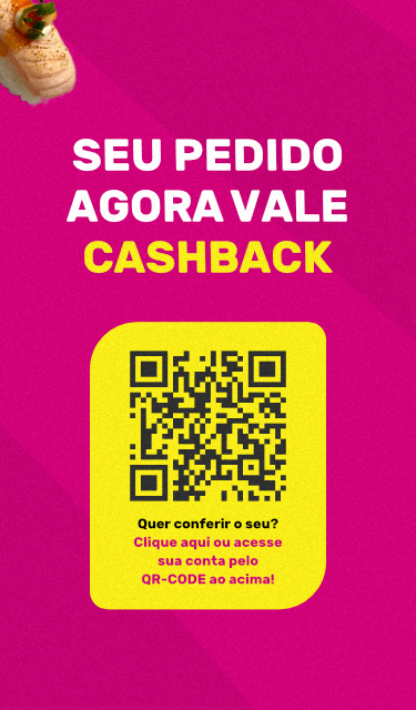 Seu pedido agora vale cahsback. Para acessar, clique no banner ou use o link ao lado https://minhaconta.sushi2you.com.br/.